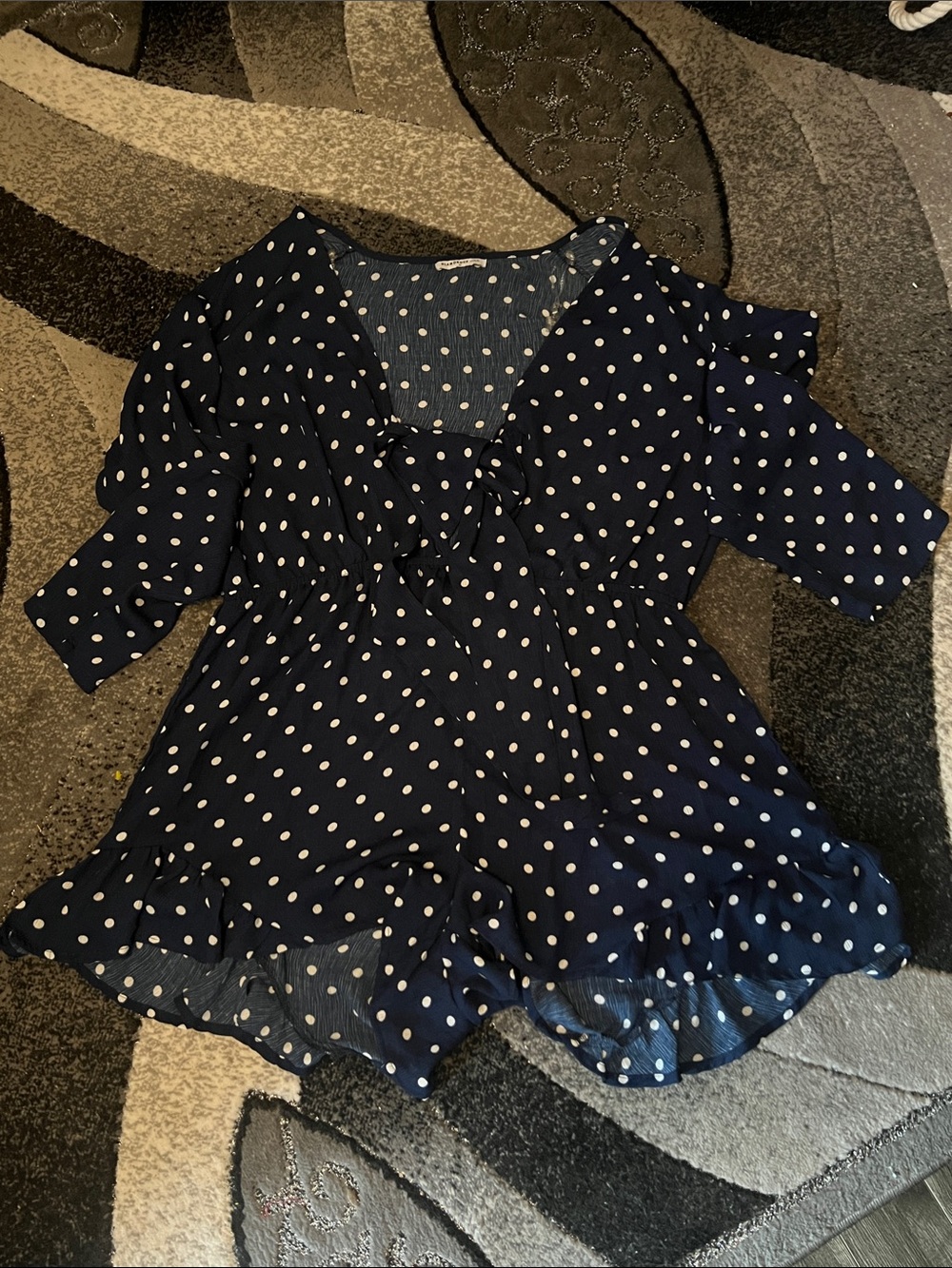 Glamorous Navy Polka Dot Short Sleeve Romper